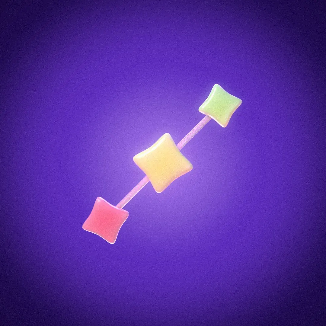 Three puffy gummy stars on a string.