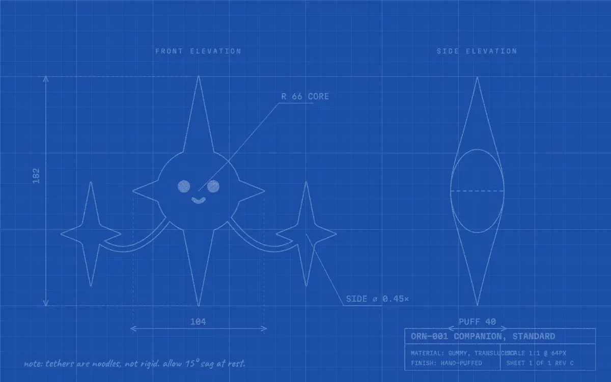 A blueprint of the companion with front and side elevations and its dimensions.