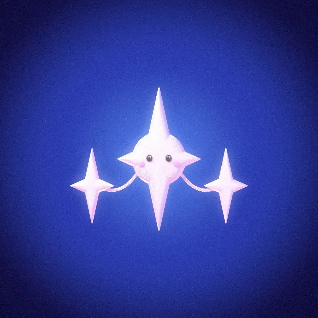 The companion as a translucent gummy on a blue glow.