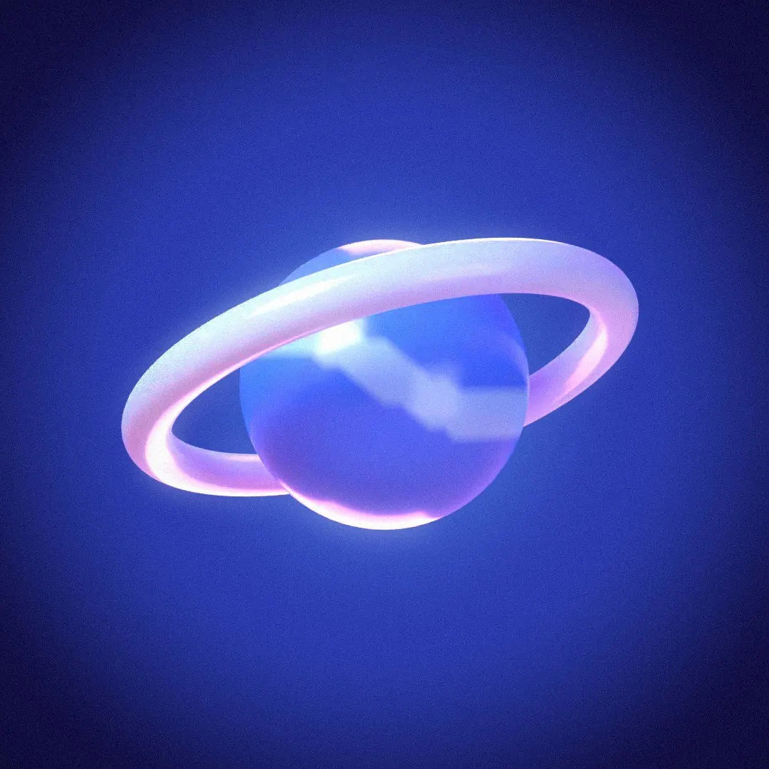 A blue banded gummy planet inside a pale ring.