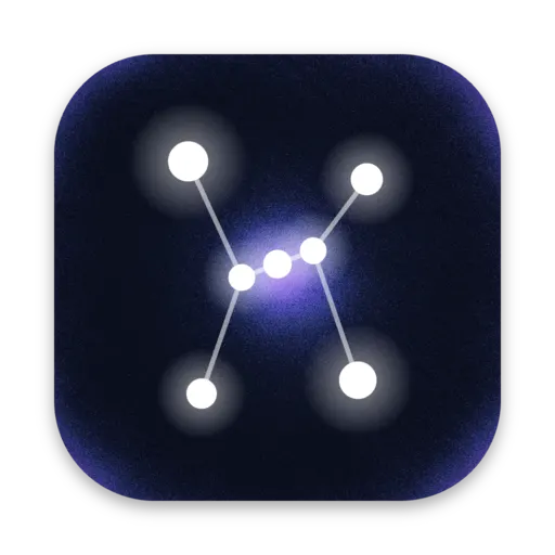 Nebula palette: a deep navy background with a soft violet glow, and a constellation of white stars.