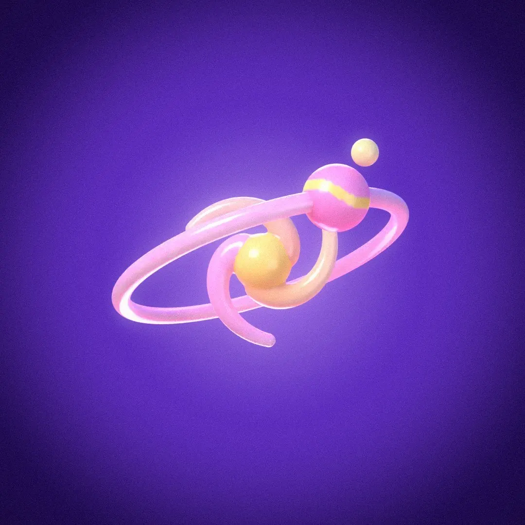 The Orrery in a two-flavor palette of pink and lemon on a grape glow.