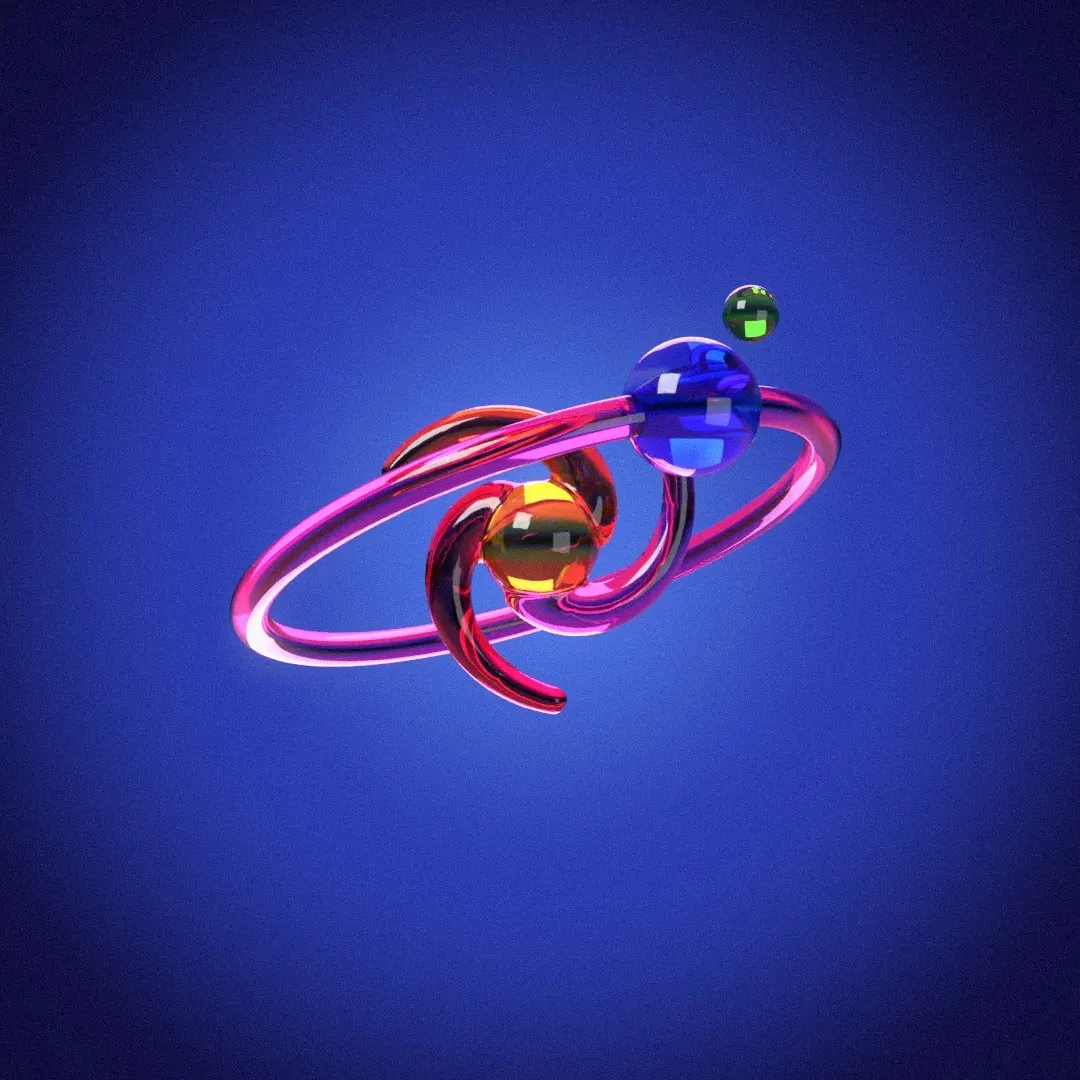 The Orrery in fully transmissive glass, reading as acrylic rather than candy.