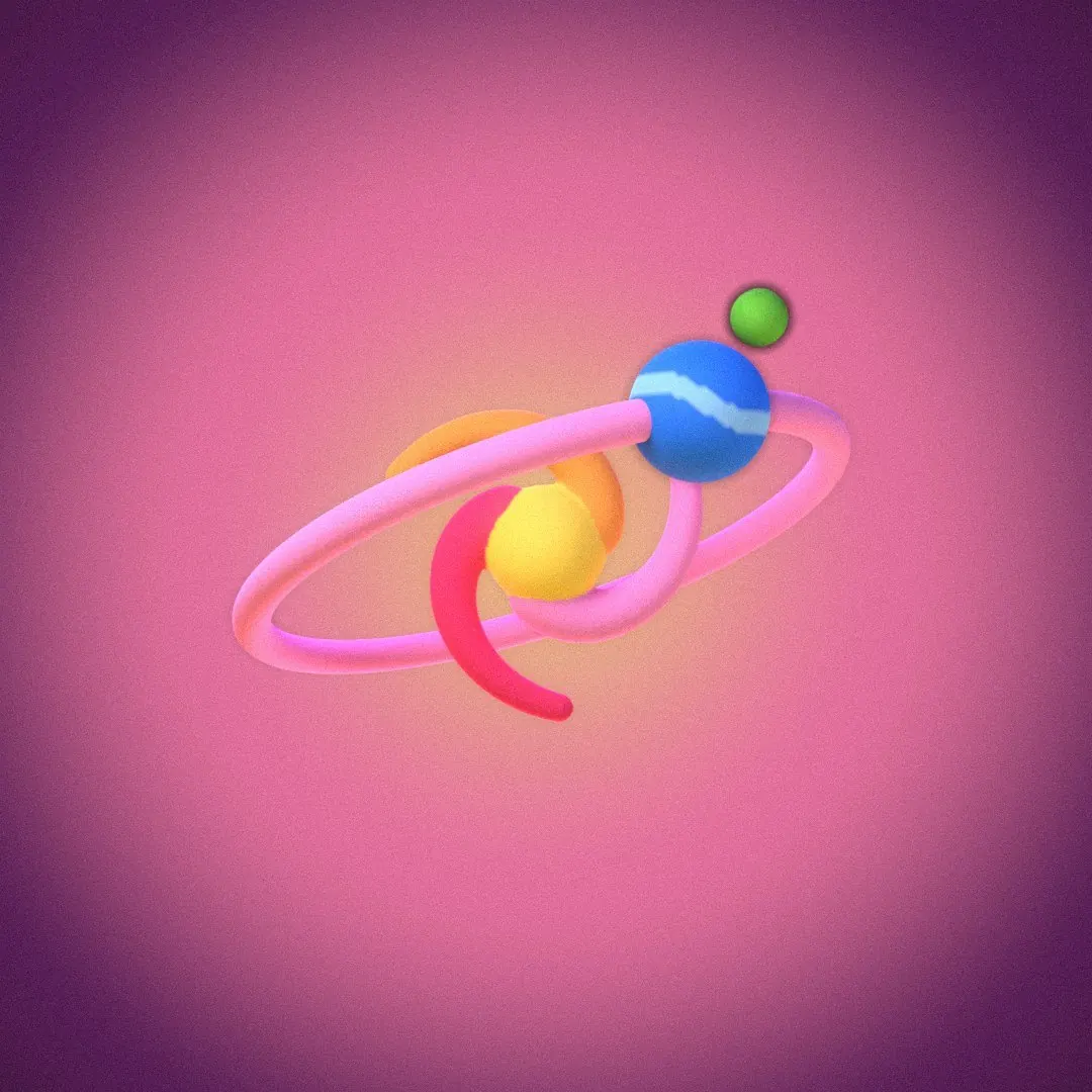 The Orrery in felt on a peach glow.