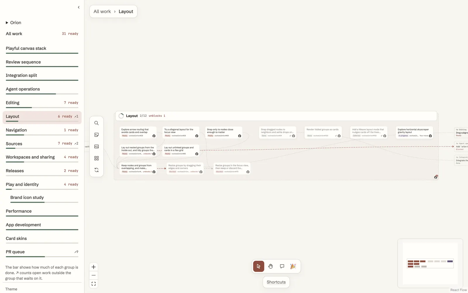 The Conventional skin on a light canvas: soft rounded cards with a quiet line of status and metadata.
